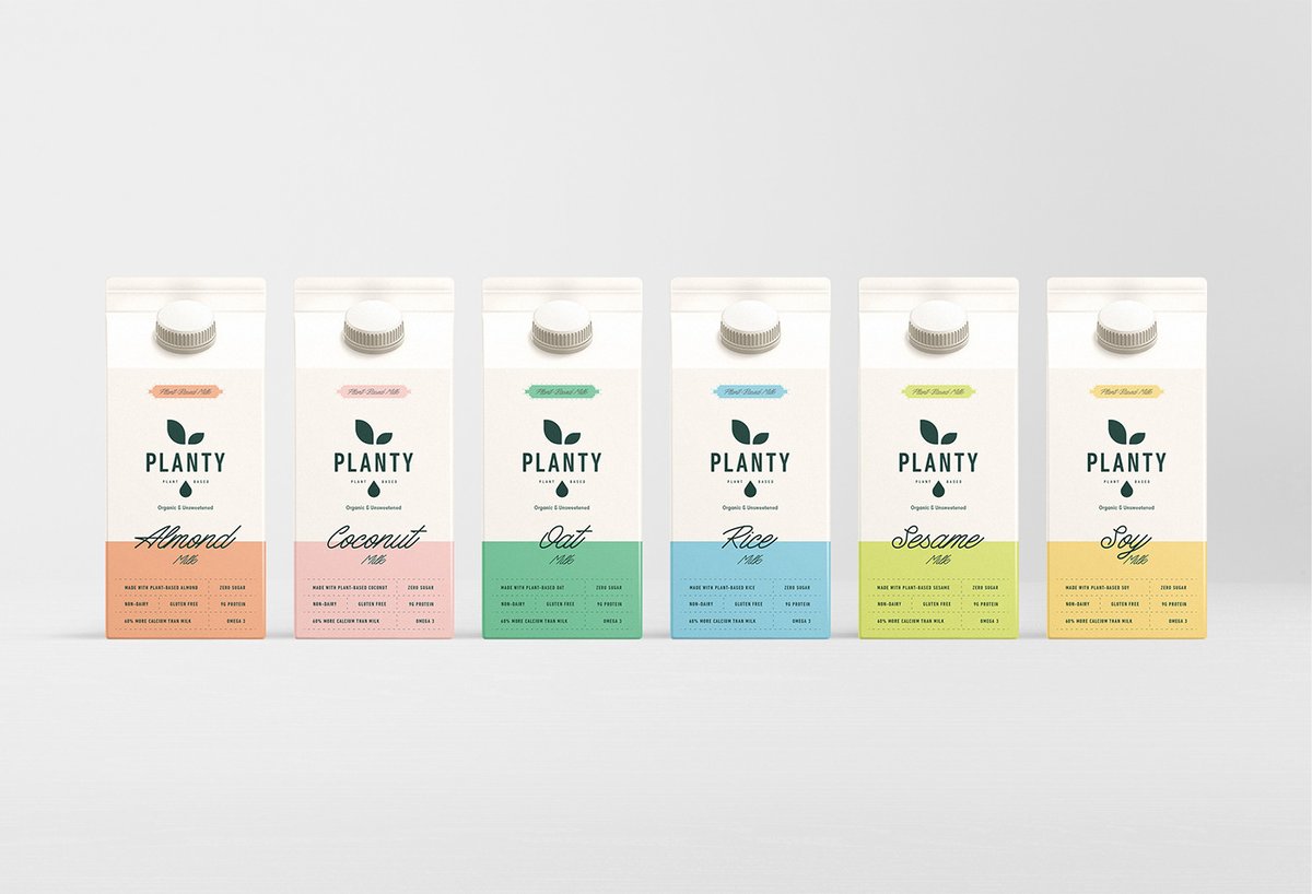 （餐饮）牛奶vi品牌标识—— PLANTY 简约现代包装vi设计案例，vi设计，包装vi设计，（餐饮）牛奶品牌vi设计，品牌包装vi设计，品牌vi设计，vi品牌策划，深圳vi设计，左右格局