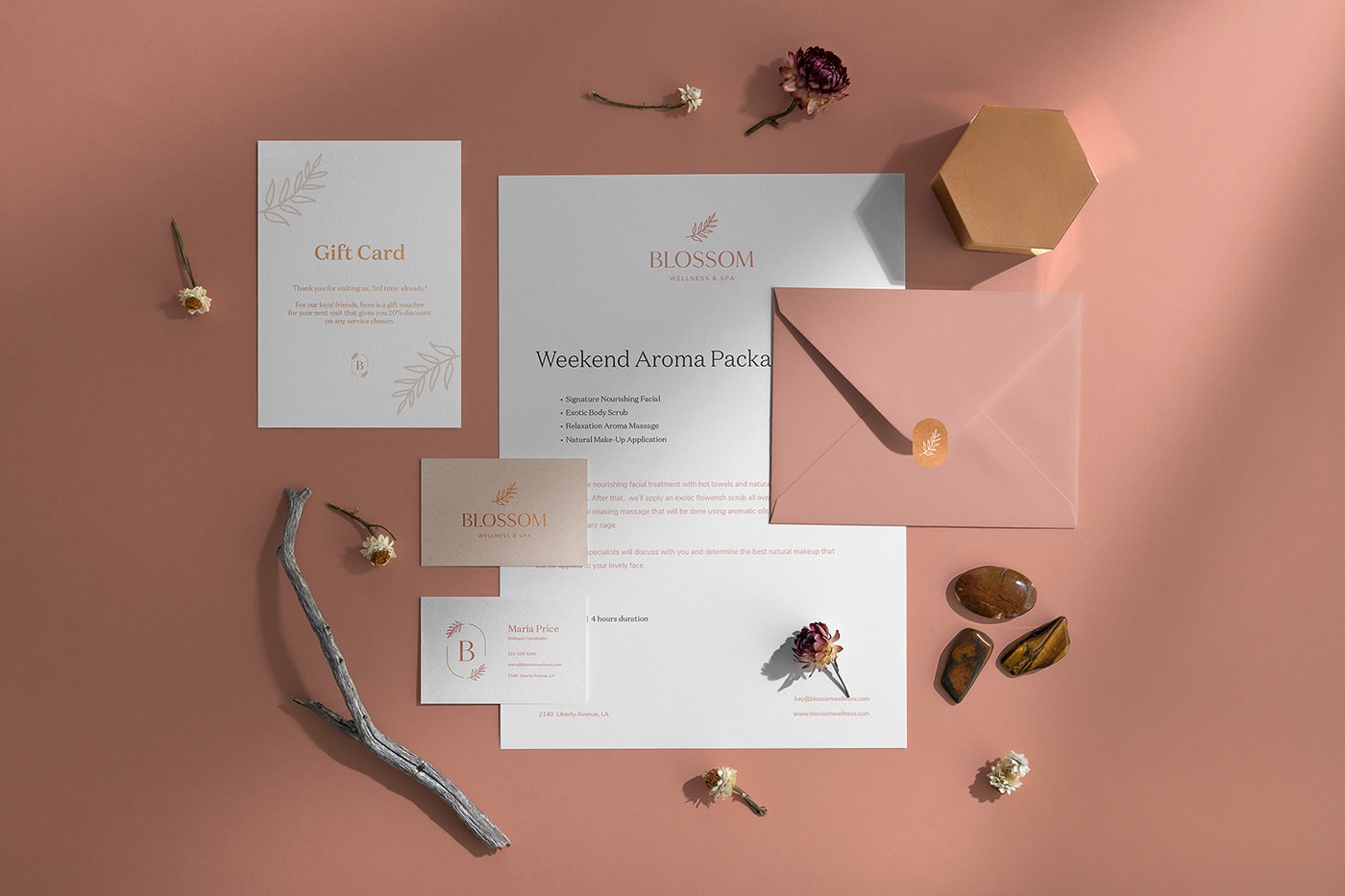 Blossom现代水疗中心品牌VI设计——优雅浪漫的品牌塑造，水疗品牌VI设计，品牌视觉设计，深圳VI设计，左右格局