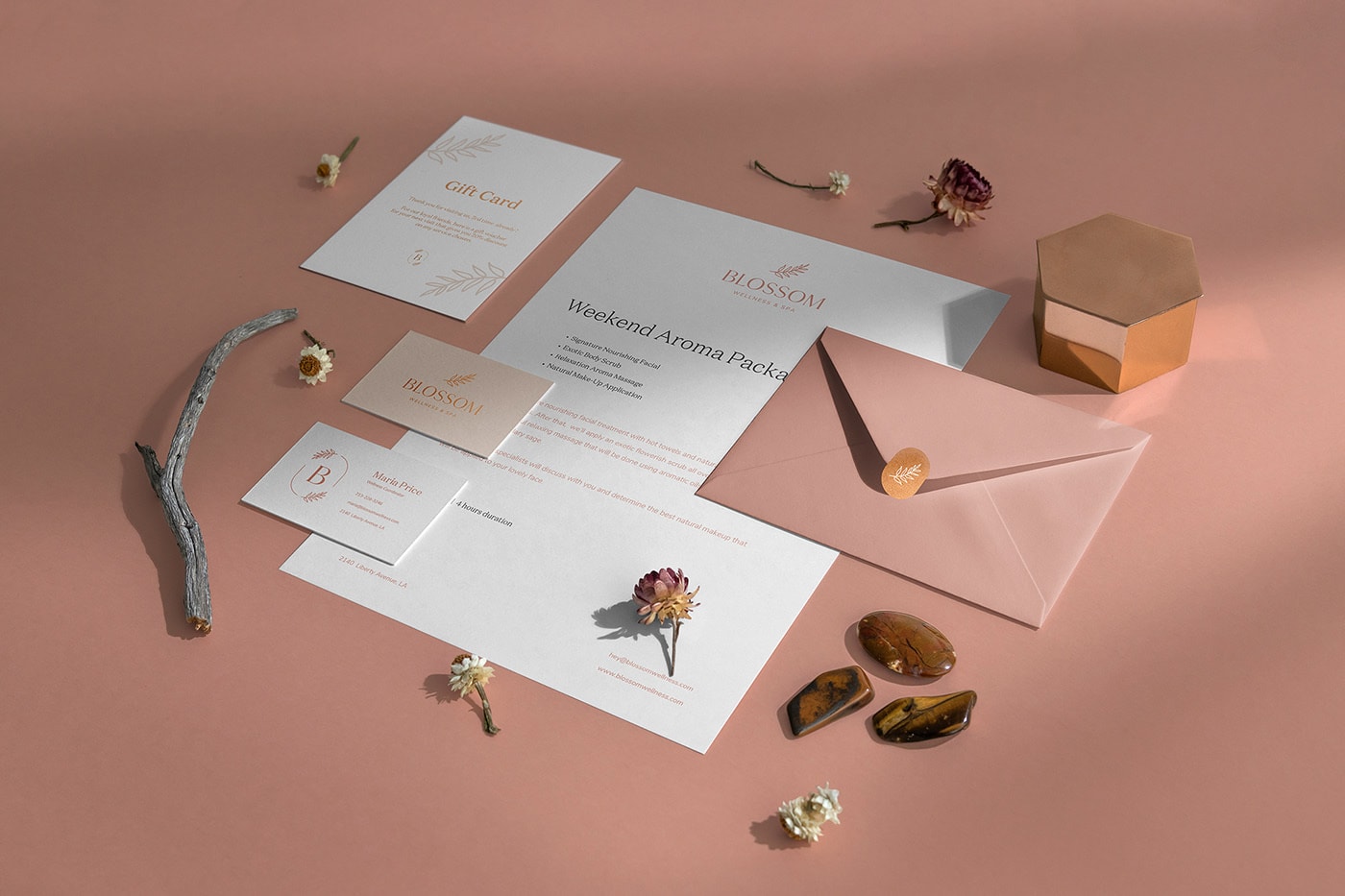 Blossom现代水疗中心品牌VI设计——优雅浪漫的品牌塑造，水疗品牌VI设计，品牌视觉设计，深圳VI设计，左右格局